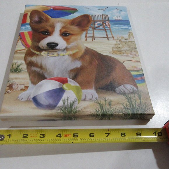 Corgi Dog Pet Friendly Beach Canvas Wall Art Home Decor 12x10 - Picture 5 of 5